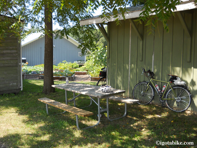 Behind the Oberlin train station there is a picnic table under a nice shady tree.