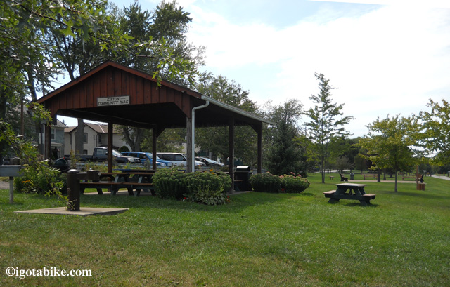The Community Park in Kipton has a gazebo, picnic shelter with grills and picnic tables. There is also a water fountain and a port-o-potty. 