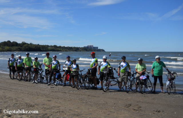 13 FMCPT Cyclist tire dip at Lake Erie after 348 miles on the Ohio to Erie Trail