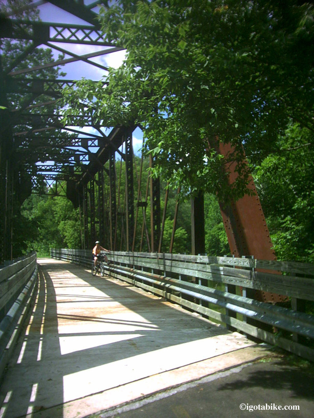 One of the iron bridges along the Richland B & O Trail. That’s Carol back in 2007 and she is riding a Raleigh comfort bike!