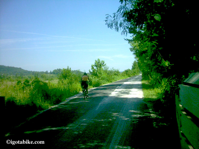 Here is Carol riding the “new” Holmes County Trail in 2005. Yes, that is a Raleigh comfort bike!