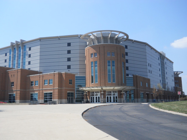 The Schottenstein Center is the landmark for navigating the Olantangy Trail detour through the Ohio State University campus. The detour follows Olantangy River Road on the west side of the street between Ackerman Road and Lane Avenue.