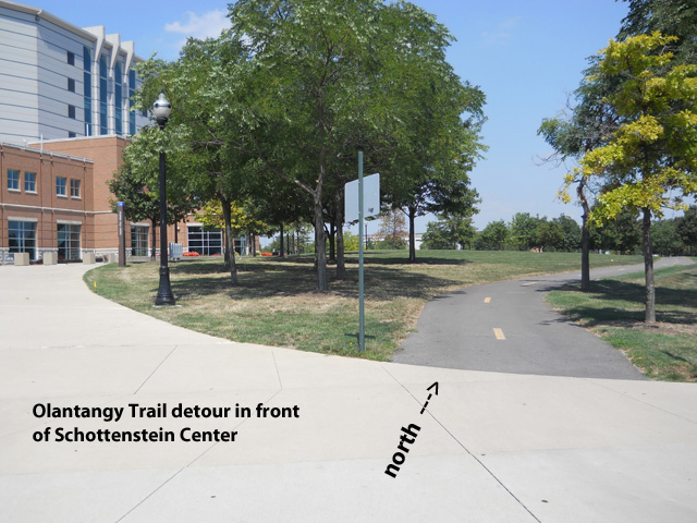 The detour follows Olantangy River Road on the west side of the street in front The Schottenstein Center.